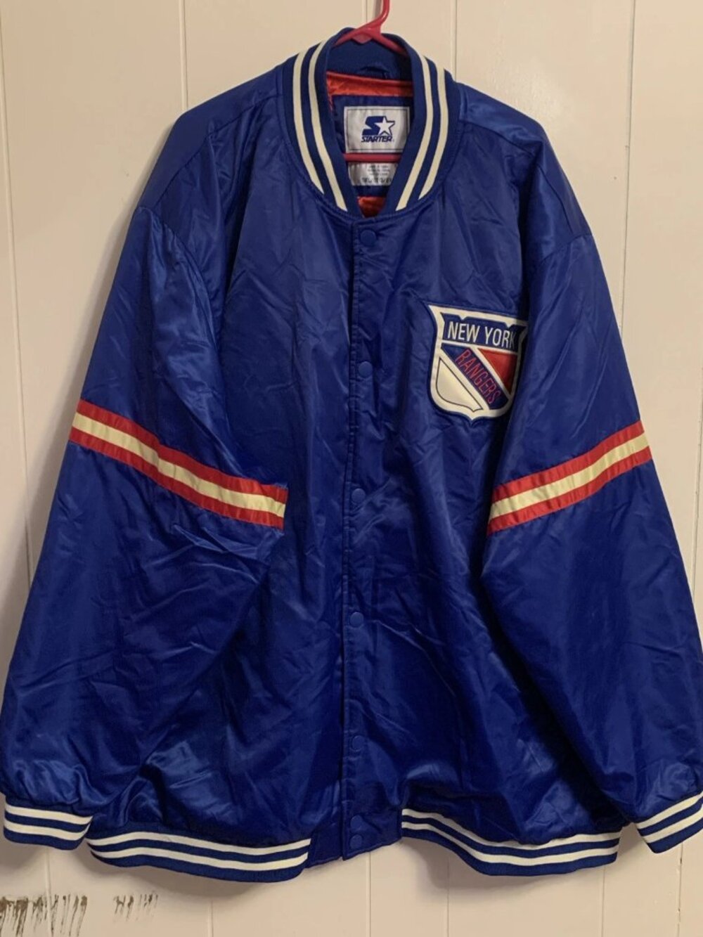 New York Rangers Satin Starter Bomber Jacket Blue NHL Size 6XL